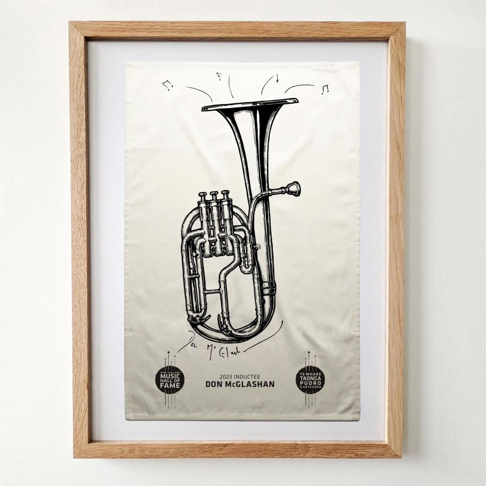 Don Mcglashan X Musichelps Signed Nz Music Hall Of Fame Tea Towel Charity Auction